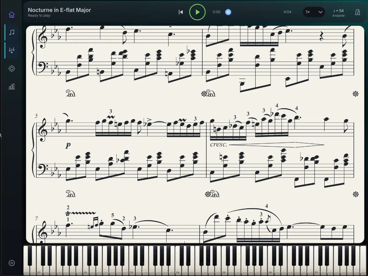 Melovance interactive sheet music and piano practice player